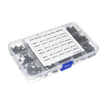 Suleve MXCH7 460Pcs M3 M4 M5 Flat Head Hex Socket Screw Carbon Steel 10.9 Grade Bolt Nut Assortme