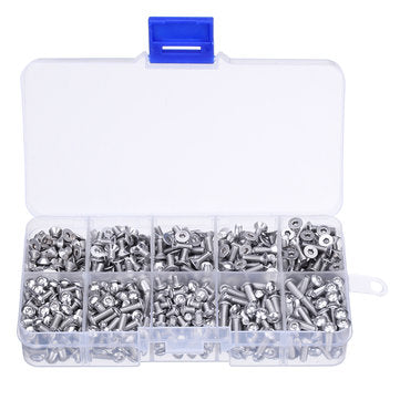 Suleve M3SH9 700Pcs M3 304 Stainless Steel Machine Screw Hex Socket Flat&Button Head Bolt Assortm