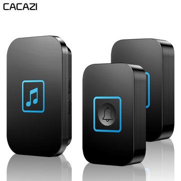 CACAZI Wireless Doorbell Waterproof 300M Remote Battery 2 Butto... (COLOR.: WHITE | ADAPTOR: EUPLUG)