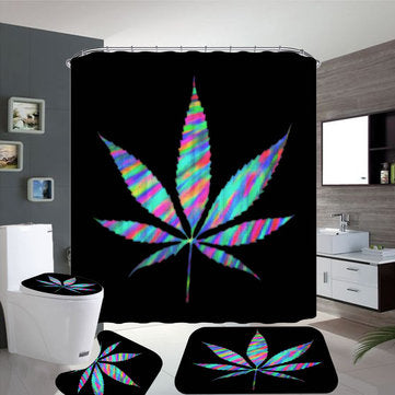 Bakeey Plant Leaves Printed Curtain For Bathroom Shower Anti-slip Bath Mat Sets Toile... (TYPE: SET)