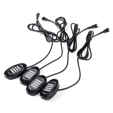 Universal 4Pcs bluetooth RGB LED Rock Lights IP67 Waterproof Floor Am[w12V 14W 1120LM Phone APP Cont