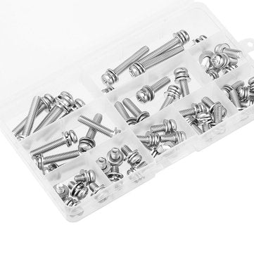 Suleve M6SP1 50Pcs M6 Stainless Steel 10-40mm Phillips Pan Head Machine Screw Washer Bolt Asortme