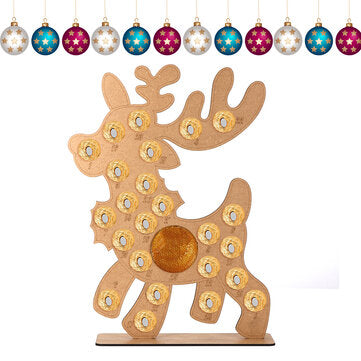 Wooden Christmas Advent Calendar Christmas Elk Decoration Fits 25 Circular Chocolates Candy Stand Ra