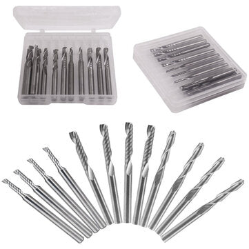 Drillpro 12Pcs Carbide Milling Cutter CNC Milling Cutter Single/Double Flute Tool For Nylon Resin AB