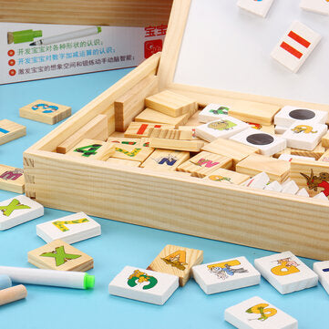 Wooden Magnetic Puzzle Kids Multifunctional Educational Learning Box Double-sided Drawing Board Educ