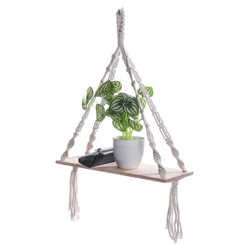 Bohemia Macrame Woven Wood Mount Shelf Tapestry Tassel Wall Hanging Storage Rack Home Office Decorat