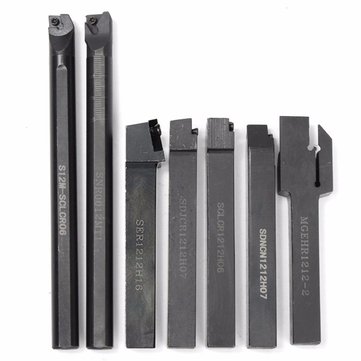 7pcs 12mm Shank Lathe Turning Tool Holder Boring Bar with 7pcs Carbide Insert and Wrench