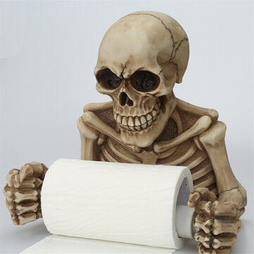Halloween Creative Skull Statue Roll Paper Holder Wall Mount Resin Sculpture for Bathroom Decor