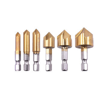 Drillpro 25pcs Woodworking Chamfer Countersink Drill Bit Set Step Drill Bits 5 Flute 90 Degree Count