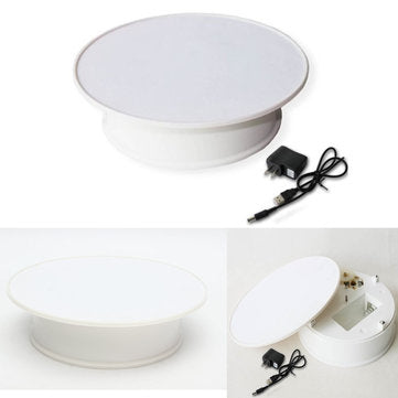 Round White Velvet Top Electric Motorized 360 Rotating Turntable Jewelry Ornament Display Stand
