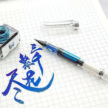 Soft Brush Pen Art Writing Ink Pen plastic Transparent White Refillable Ink Fountain Pens Stationery