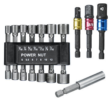 Drillpro 14Pcs Hexagon Handle Socket Wrench With Inner Hexagon Connector And 3Pcs 1/4" 3/8" 1/2" Ste