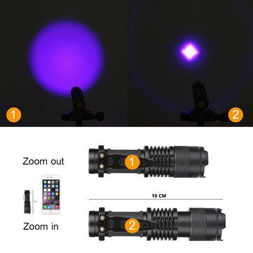 LED UV Flashlight Ultraviolet Torch with Zoom Function Mini UV Black Light Pet Urine Stains Detector