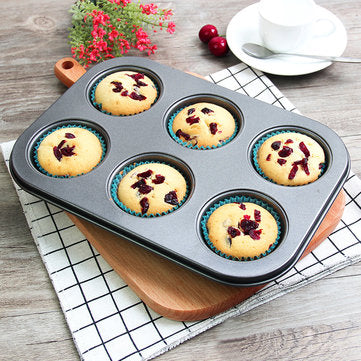 6pc Muffin Pan Baking Cooking Tray Mould Round Bake Cup Cake Gold/Black (SIZE: #3)