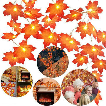 Battery/USB Powered Autumn Thanksgiving Maple Leaf LED La... (COLOR: DOUBLELEAF1.5M10LEDBATTERYTYPE)