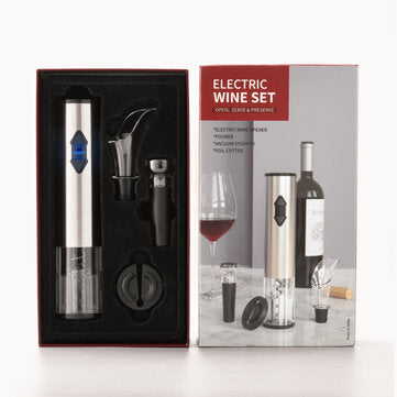 Electric Vino Bottle Opener Set Stainless Steel Automatic Corkscrew Opener Puller Kit With Foil Cutt