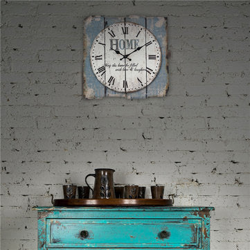 Stonebriar Square 15`` Wall Clock Rustic Farmhouse Worn Roman Numeral Vintage