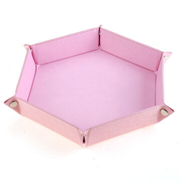 Quadrilateral/Hexagon Board PU Leather Dice Plate Game Board Gift Storage Tray Mui... (COLOR.: PINK)