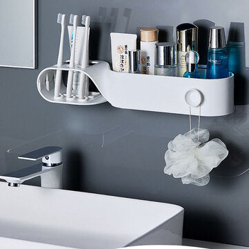 Wall-Mounted S Shape Toothbrush Holder Waterproof Strong Load-bearing Storage Rack Nail-free Bathroo