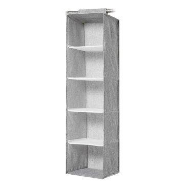 5 Tiers Cotton Linen Storage Hanging Bag Washable Wardrobe Closet Hanging Shoes Shelf Organizer for