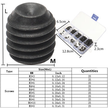 Suleve MXAS1 250Pcs Head Socket Hex Set Grub Screw Cup Point Alloy Steel Assortment With Case