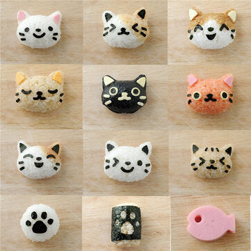 Sushi Mould Set Rice Mold Cute Smile Cat Bento Maker Nori Decor Cake Cutter Cheese Ham Sandwich DIY