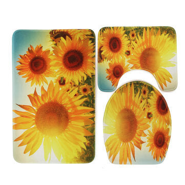 Waterproof Shower Curtain Bathroom Toilet Lid Seat Cover Bath Mats Sunflower Summer Fe... (SIZE: #3)