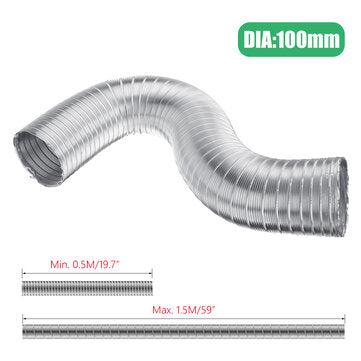 100mm Dia Flexible Aluminium Vent Hose Air Ventilation Exhaust Dust 1m/1.5m Long (LENGTH: 1.5M)
