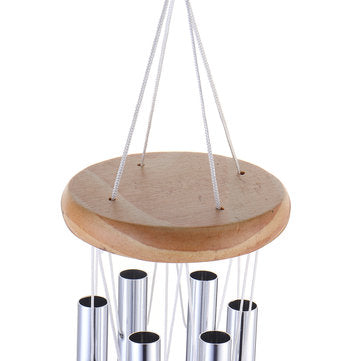 6 Silver Tubes Wood Wind Chimes Home Garden Yard Windbells Decor