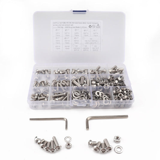 320 PCS 304 Stainless Steel Screws and Nuts M5 M6 Hex Socket Head Cap Screws Gasket Wrench Assort...