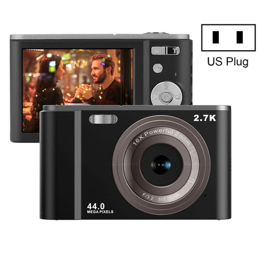 DC302 2.88 inch 44MP 16X Zoom 2.7K Full HD Digital Camera Children Card Camera, US Plug(Black)