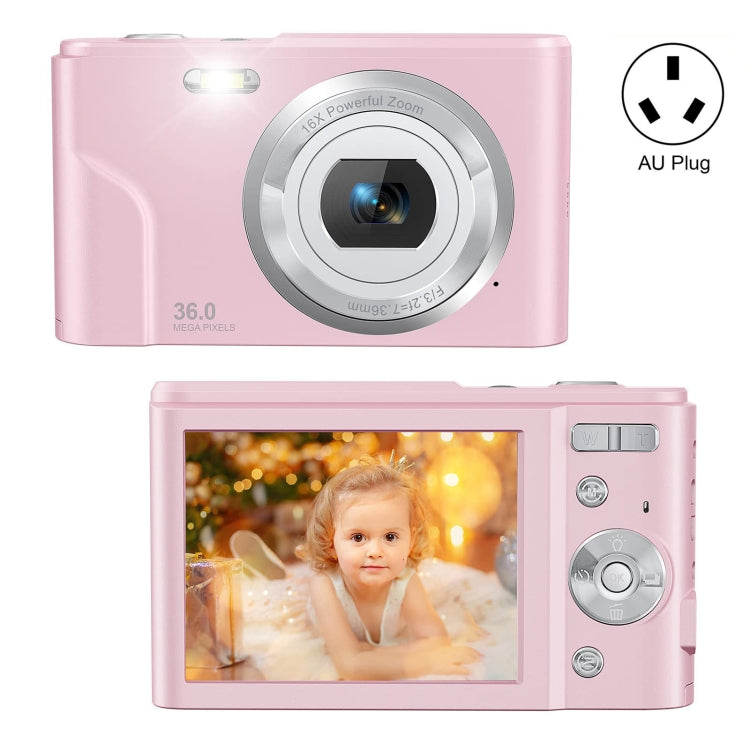 DC311 2.4 inch 36MP 16X Zoom 2.7K Full HD Digital Camera Children Card Camera, AU Plug (Pink)