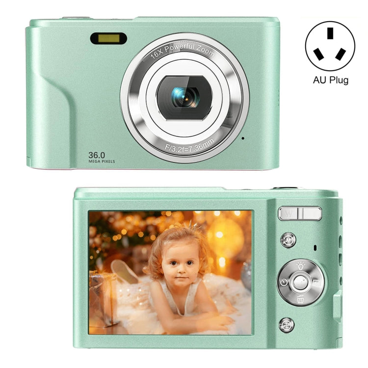 DC311 2.4 inch 36MP 16X Zoom 2.7K Full HD Digital Camera Children Card Camera, AU Plug (Green)