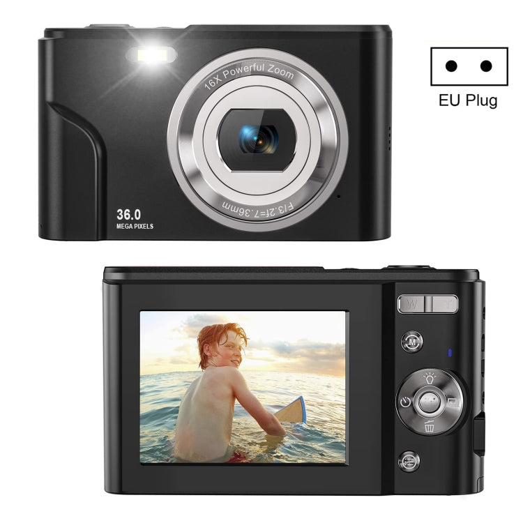 DC311 2.4 inch 36MP 16X Zoom 2.7K Full HD Digital Camera Children Card Camera, EU Plug(Black)