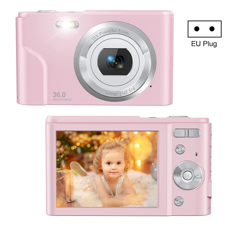 DC311 2.4 inch 36MP 16X Zoom 2.7K Full HD Digital Camera Children Card Camera, EU Plug(Pink)