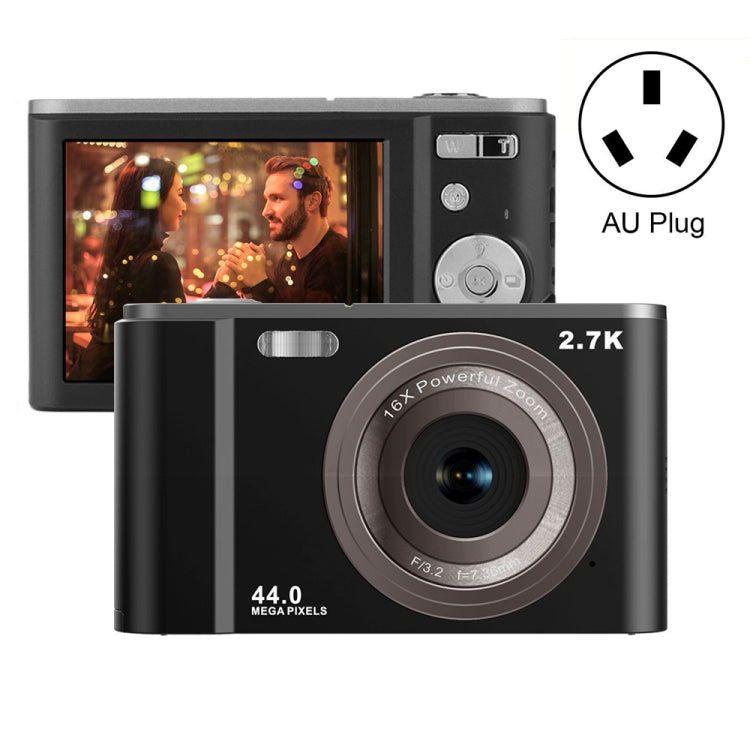 DC302 2.88 inch 44MP 16X Zoom 2.7K Full HD Digital Camera Children Card Camera, AU Plug (Black)