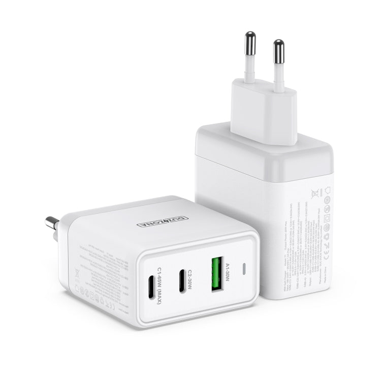 DUZZONA T1 65W PD Dual USB-C / Type-C + USB GaN Travel Charger, EU Plug(White)