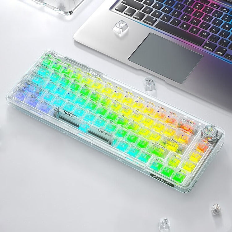 AULA F68 Transparent Customized Wired/Wireless/Bluetooth Three Model RGB Pluggable Mechanical Key...