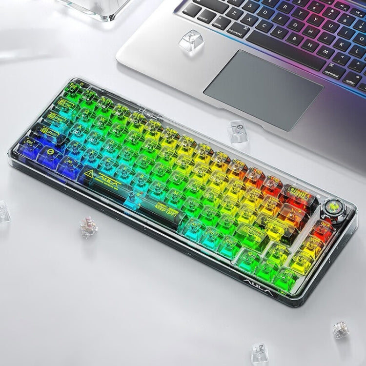 AULA F68 Transparent Customized Wired/Wireless/Bluetooth Three Model RGB Pluggable Mechanical Key...