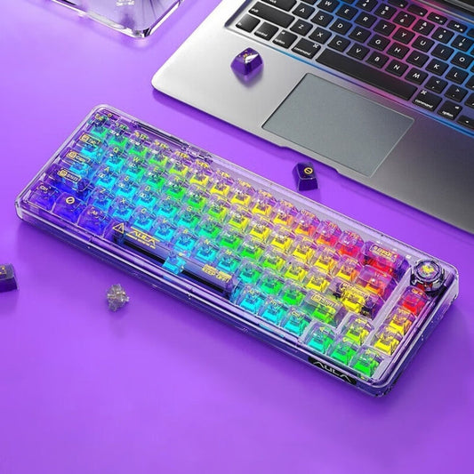 AULA F68 Transparent Customized Wired/Wireless/Bluetooth Three Model RGB Pluggable Mechanical Key...