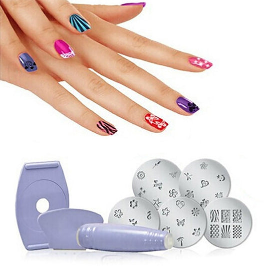 DIY Design Kit Professional Nail Art Stamp Stamping Polish Nail Decoration(Purple)