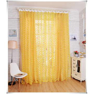 100*210cm Flower Printed Floral Voile Tulle Window Curtain Sheer Window Screen (COLOR.: YELLOW)