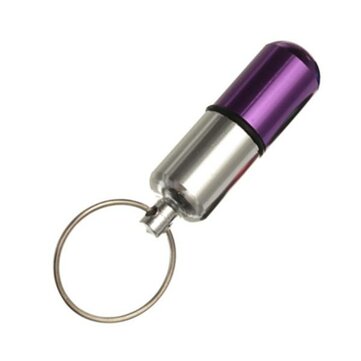 Waterproof Aluminum Pill Box Case Holder Keychain Bottle Container (COLOR.: PURPLE)