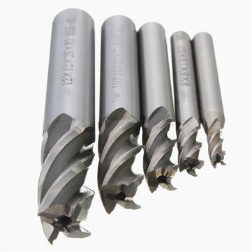 Drillpro DB-M2 5pcs 4/6/8/10/12mm 4 Flute End Mill Cutter HSS Straight Shank Drill Bits