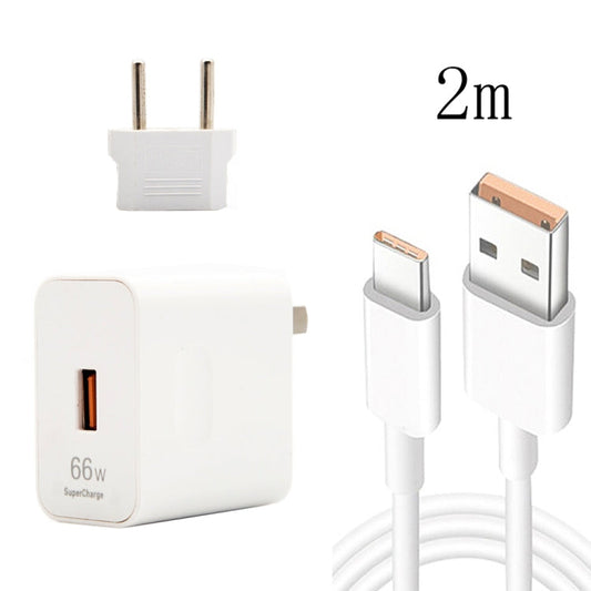 66W USB Fast Charging Travel Charger with EU Plug Conversion Head + 6A USB to Type-C Flash Chargi...