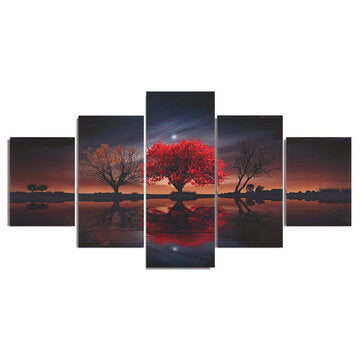 60x30inch 5 Pieces Canva Wall Art Warm Home Decor Red Tree Poster Modern Canva Poster f... (TYPE: A)