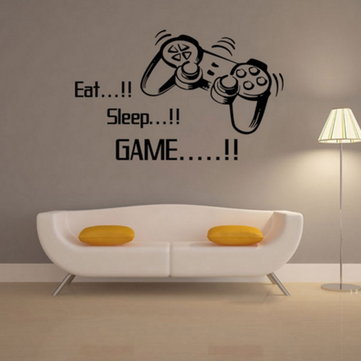 Creative Art Game Handle Wall Stickers "EAT SLEEP GAME" Black Vinyl Removable Printed Game Lovers Be