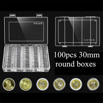 Coins Holder Storage Box Hold 100Pcs 30mm Round Coins Boxes Plastic Protector