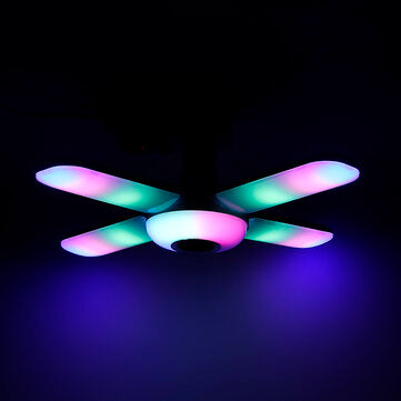 E27 LED RGB 4 Leaves Garage Light Bulb Deformable Music Ceiling Lamp Bluetooth APP Fixture Workshop+