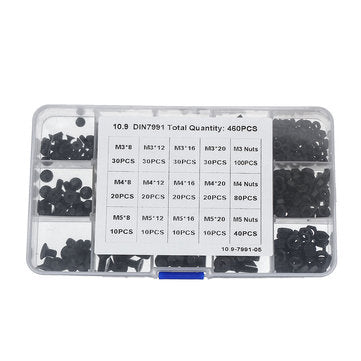 Suleve MXCH7 460Pcs M3 M4 M5 Flat Head Hex Socket Screw Carbon Steel 10.9 Grade Bolt Nut Assortme